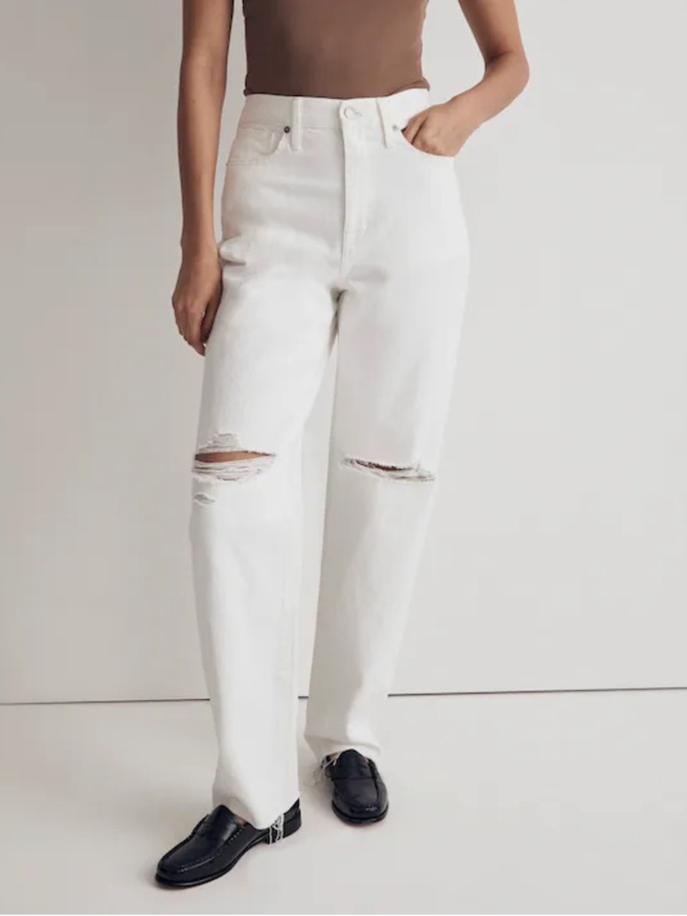 Madewell Baggy Straight Jeans in Tile White: Ripped Edition / 25 / TILE WHITE